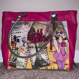 Kathy Van Zealand Postcard Fuchsia tote-NWT